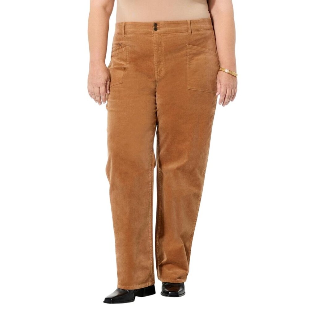 TWRHLL by Christie Brinkley Corduroy Cargo Pant Plus Size 18W Latte Neutral NEW